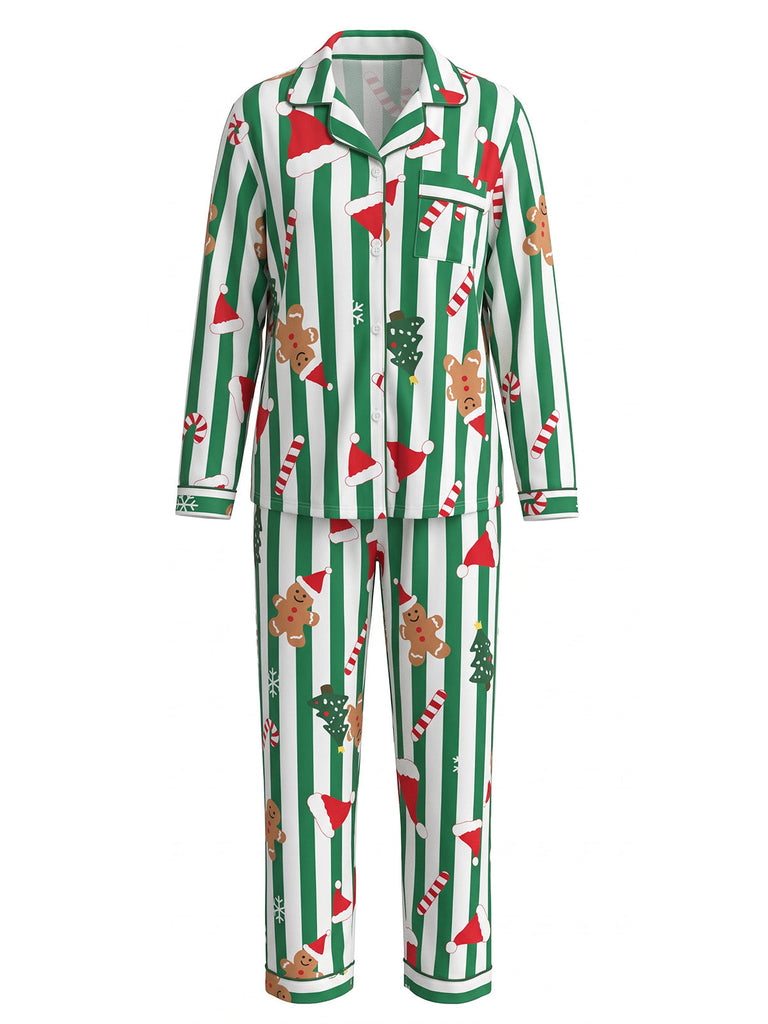 Ensemble pyjama de Noël rayé imprimé pain d’épices années 1950 - 10