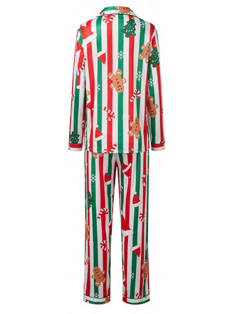 Ensemble pyjama de Noël rayé imprimé pain d’épices années 1950 - 2