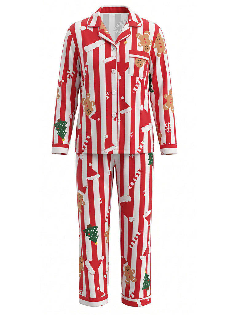 Ensemble pyjama de Noël rayé imprimé pain d’épices années 1950 - 5