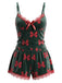 Ensemble pyjama de Noël vert en velours imprimé nœuds années 1950 - 1