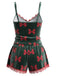 Ensemble pyjama de Noël vert en velours imprimé nœuds années 1950 - 2