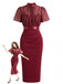 Ensemble Robe Crayon Bordeaux Froncée à Fines Bretelles et Haut Transparent Années 1960 - 1