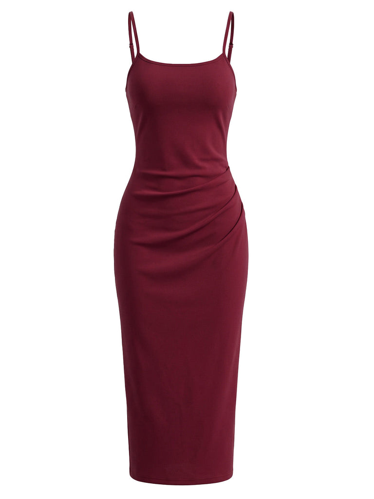 Ensemble Robe Crayon Bordeaux Froncée à Fines Bretelles et Haut Transparent Années 1960 - 4