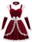 robe de Noël rouge velours ornée résille et d'un nœud façon tablier années 1950