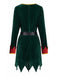 Ensemble robe de Noël rouge et verte en velours à rayures et pompons années 1940 - 3
