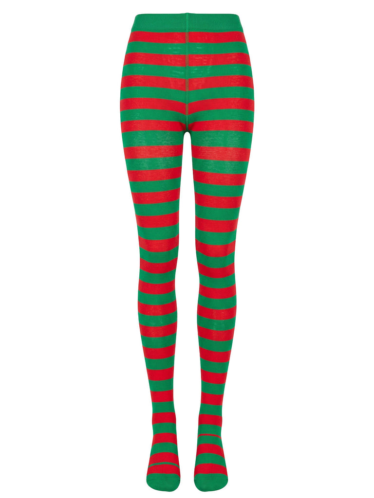 Ensemble robe de Noël rouge et verte en velours à rayures et pompons années 1940 - 6