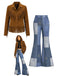 [Prévente] Ensemble veste en suédine à étoiles et franges et pantalon évasé imprimé denim années 1970 - 1