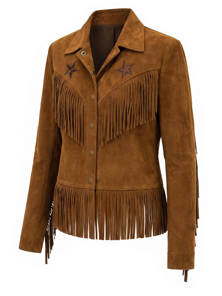 [Prévente] Ensemble veste en suédine à étoiles et franges et pantalon évasé imprimé denim années 1970 - 5