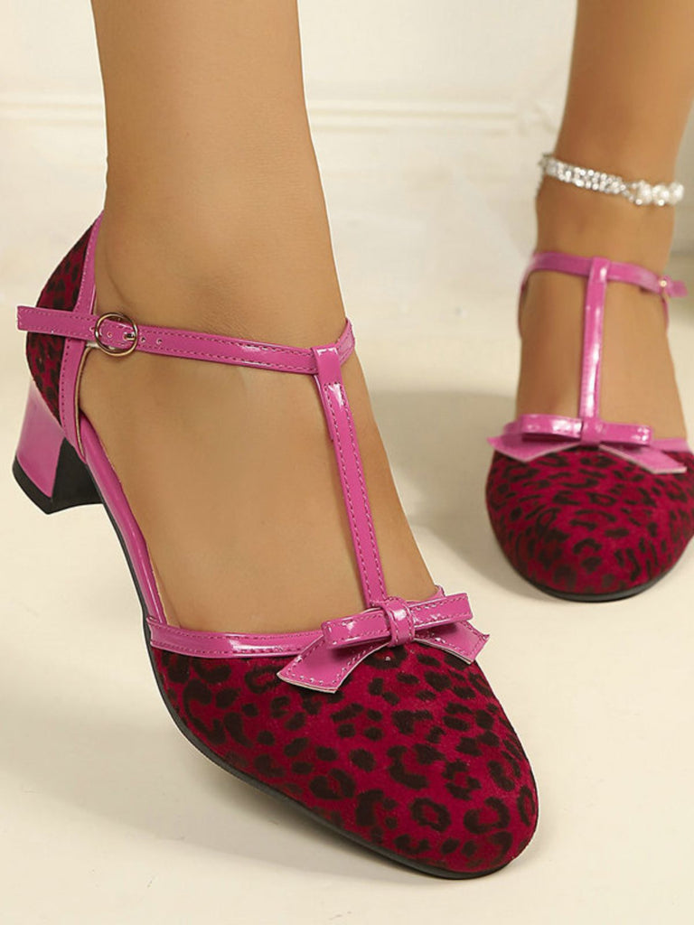 Escarpins vintage à bride en T, nœud et talons carrés - 5