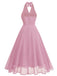 Robe dos nu en maille col V et licou des années 1950