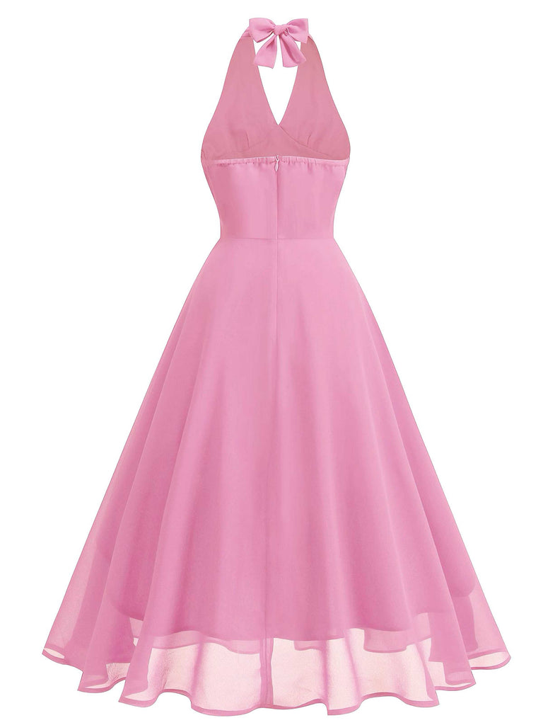 Robe dos nu en maille col V et licou des années 1950