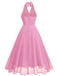 Robe dos nu en maille col V et licou des années 1950