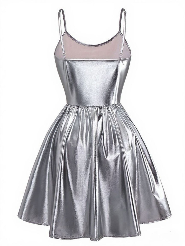 Robe de soirée à fines bretelles métallisées années 1980