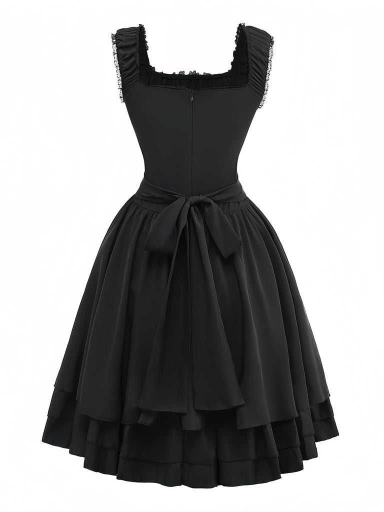 Robe noire à lacets style gothique des années 1950