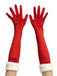 Gants longs rouges en velours à bordure de plumes au-dessus du coude - 1