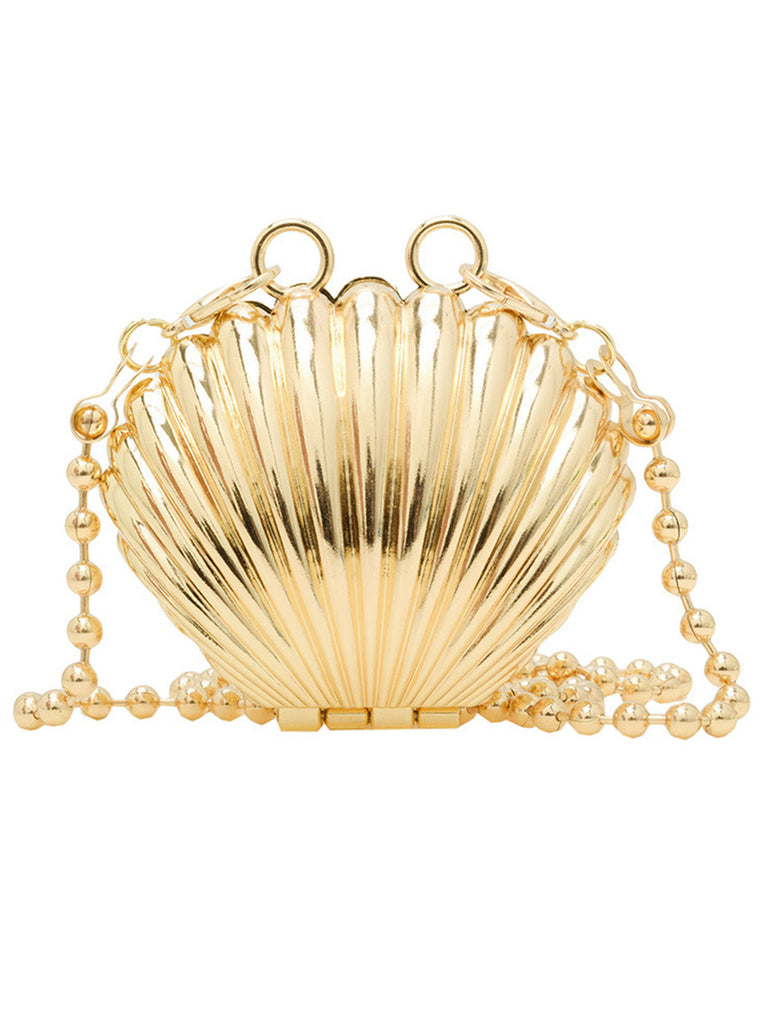 Métallisé en Forme de Coquillage Perlé Chaîne Pochette