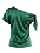 Vintage-inspired green solid satin one-shoulder tie knot top featuring 1930s glamour design, ideal for formal events and retro fashion styling