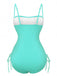 Turquoise swimsuit with white top on a white background