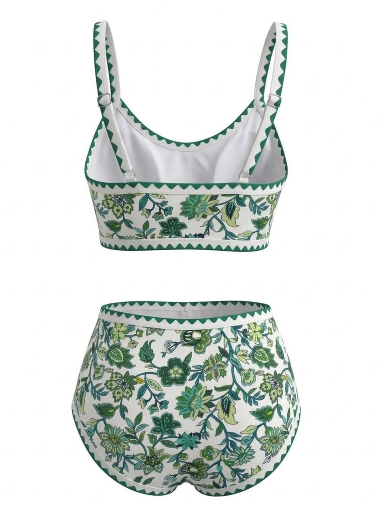 Col Rond Floral Taille Haute Ensemble Bikini Années 1950 8