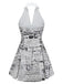 [Prévente] Gris Journal Imprimé Halter Col V Robe Années 1960 4