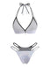 Argent Halter Chatoyant Faux Deux-Pièces Ensemble Bikini Années 1980 2