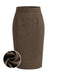 [Prévente] Jupe crayon taille haute marron clair en tweed à chevrons années 1940 - 1