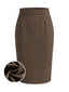 [Prévente] Jupe crayon taille haute tweed motif chevrons brun clair années 1940