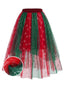 [Prévente] Jupe Noël asymétrique résille motif flocons neige pailletés années 1950
