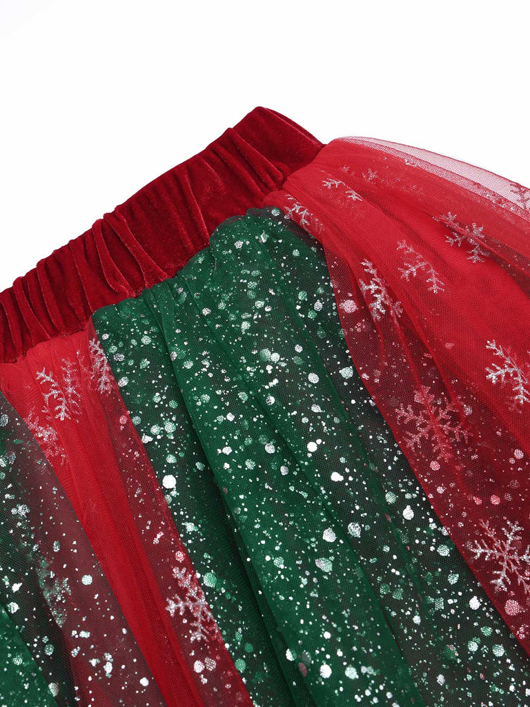 [Prévente] Jupe de Noël asymétrique en tulle scintillant à flocons Années 1950 - 7