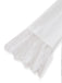 Detail shot of the intricate white floral lace trim attached to the sleeve cuff of the blazer dress.
