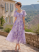 Robe violette mousseline à manches papillon années 1930