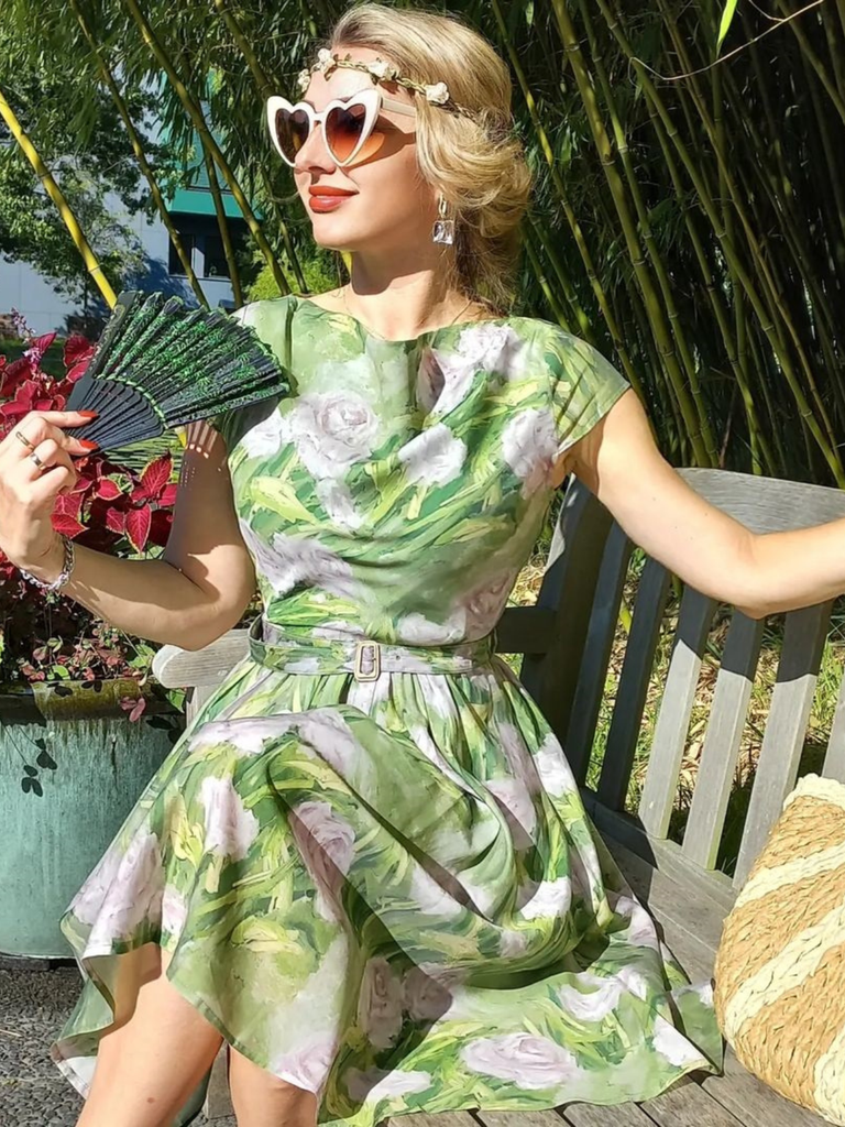 [Prévente] Robe rose peinte à l'huile verte des années 1960