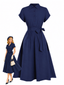 [Prévente] Robe Bleu foncé chemise boutonnée à manches courtes années 1950