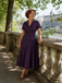 [Prévente] Robe violet foncé rayures fines col chemise et ceinture années 40