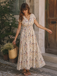 Robe Boho Manches Courtes Fleurs Blanche Années 1940