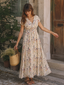 Robe Boho Manches Courtes Fleurs Blanche Années 1940