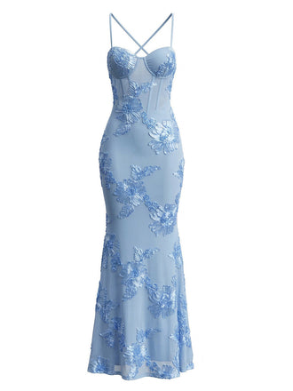 Bretelles Fines 3D Floral Maxi Robe Sirène Années 1930