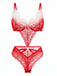 Lingerie de Noël rouge vif ajourée en dentelle à bordure en fausse fourrure années 1950 - 1