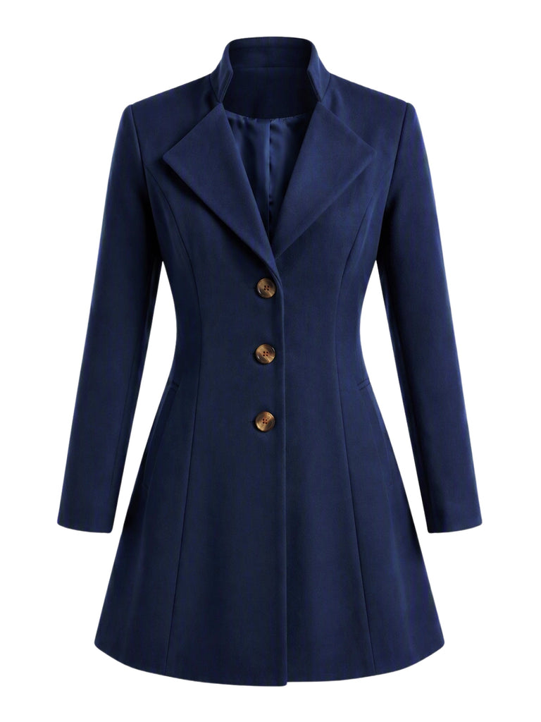 Manteau rouge uni à col à revers, manches longues et boutons années 1940 - 5