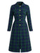 Manteau Vert à Carreaux, Boutonnage Simple et Manches Longues Années 1940 - 1