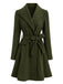 Manteau vert foncé ceinturé à revers crantés et ourlet évasé années 1950 - 2