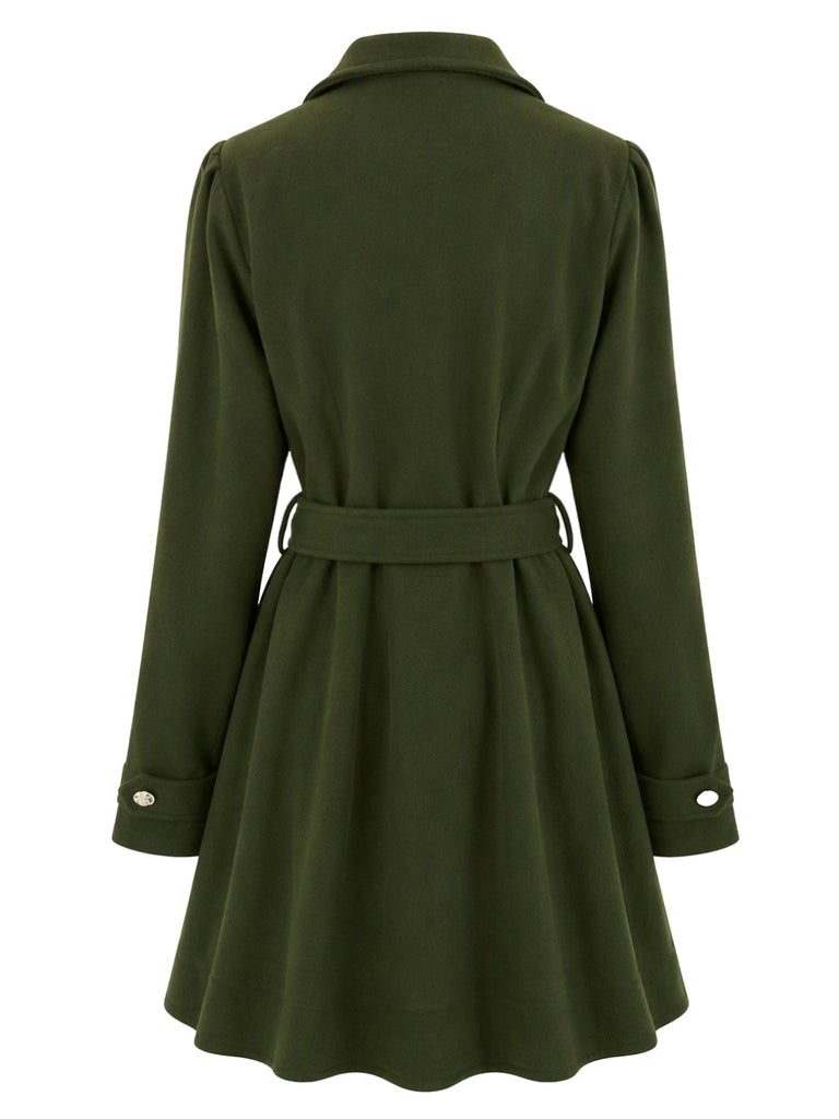 Manteau vert foncé ceinturé à revers crantés et ourlet évasé années 1950 - 3