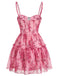 Mini-robe corset rose à fleurs et volants années 1950 - 3
