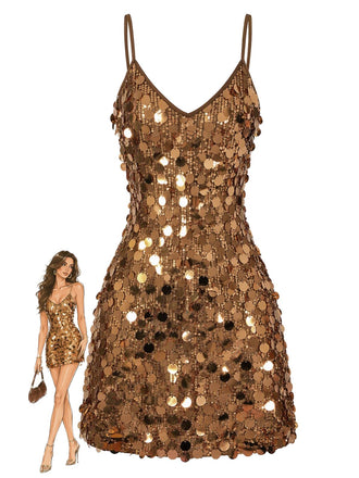 Mini Robe de Fête Moulante Dorée à Paillettes et Fines Bretelles Années 1960 - 1
