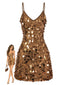 Mini Robe de Fête Moulante Dorée à Paillettes et Fines Bretelles Années 1960