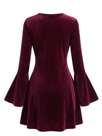 Mini Robe en Velours à Col V Perlé et Manches Évasées Années 1930 - 3