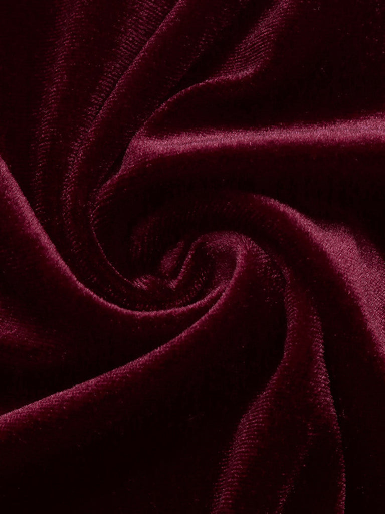 Mini-robe évasée lie-de-vin en velours et dentelle à manches évasées années 1960 - 12