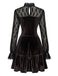 Mini-robe marron en velours et dentelle ajourée à manches longues et ourlet volanté années 1970 - 3