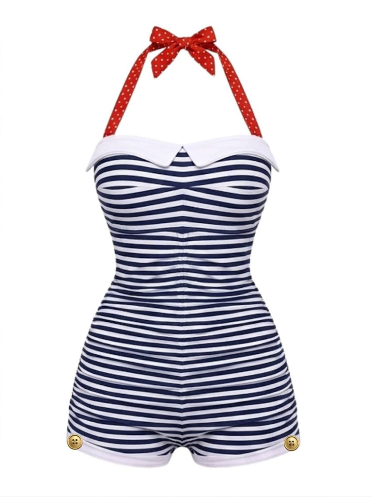 Maillot de bain une pièce orange halter nœud papillon années 1950