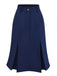 A high-waisted navy blue A-line skirt featuring deep vertical pleats at the hem for a flared silhouette.